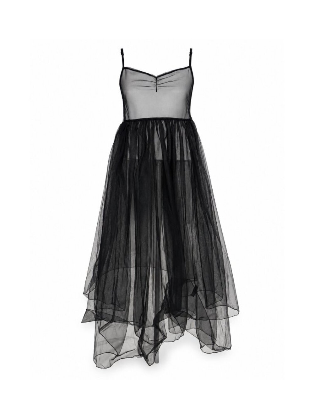 Anthropologie Black Sheer Tulle Layered Slip Dress NWT XS